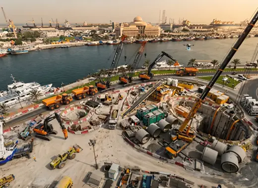 Heavy Machinery Behind Sharjah’s Strategic Stormwater Main Line Project