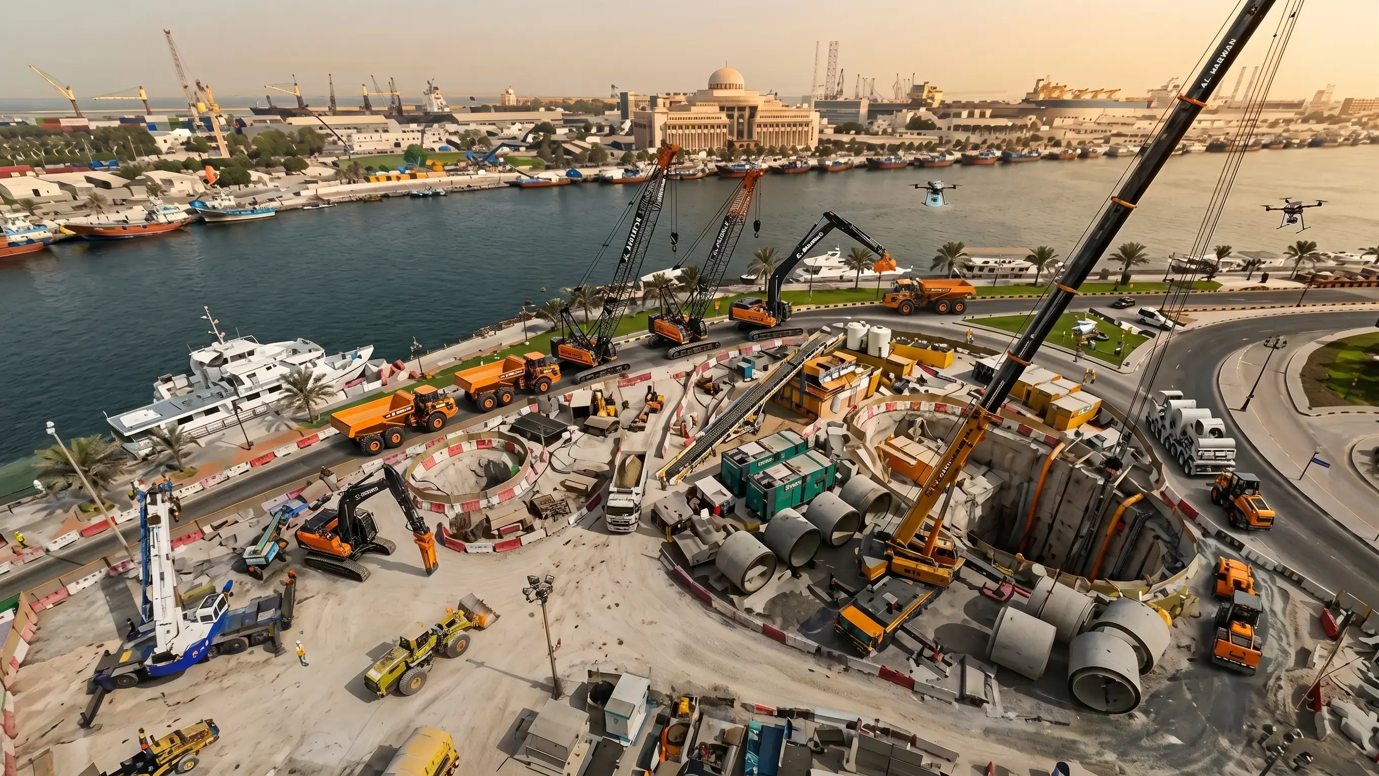 Heavy Machinery Behind Sharjah’s Strategic Stormwater Main Line Project